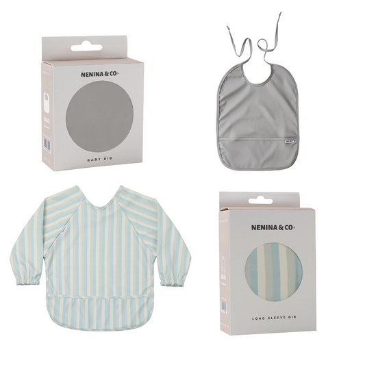 Babero con manga impermeable  Vertical Stripes + Babero corto Nenina & Co