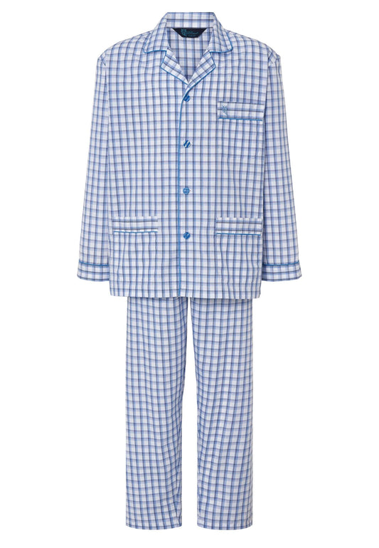 Pijama Hombre Largo Solapa Popelín Cuadros - Azul 1403_30