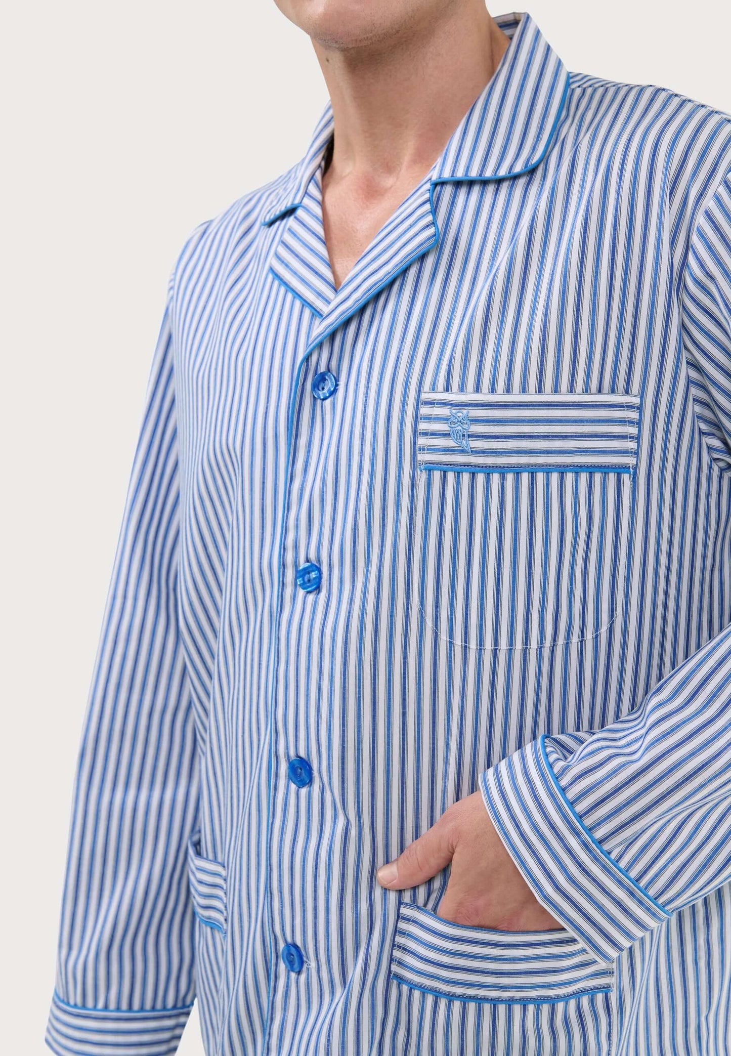 Pijama Hombre Largo Solapa Popelín Rayas - Azul 1404_39