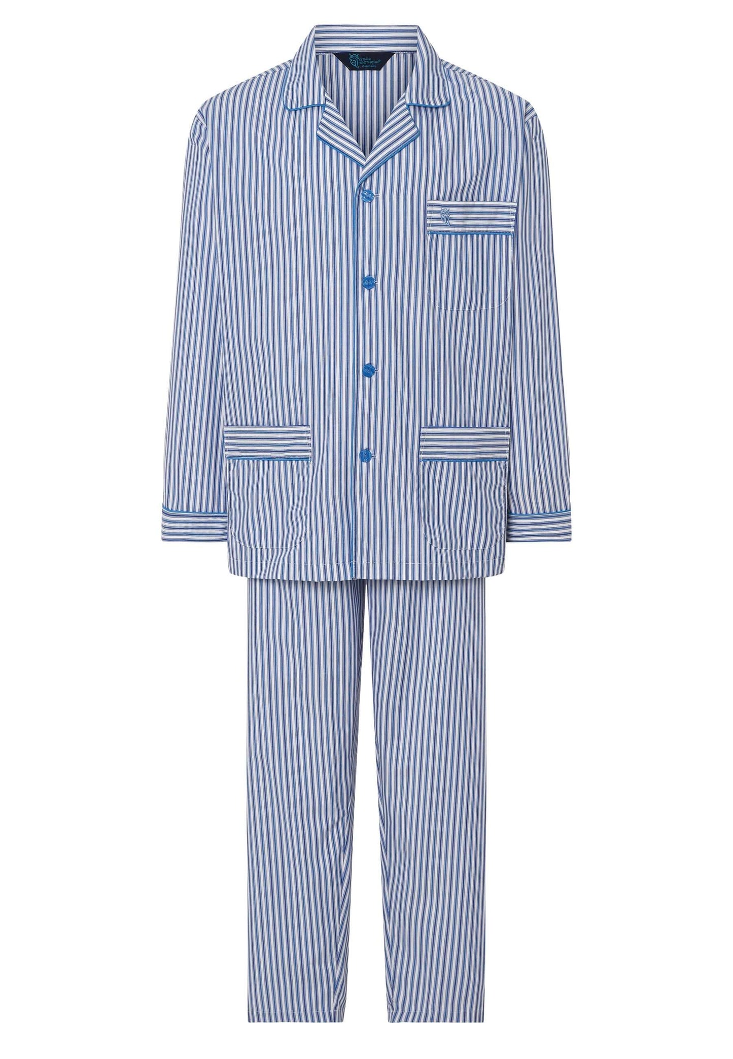 Pijama Hombre Largo Solapa Popelín Rayas - Azul 1404_39