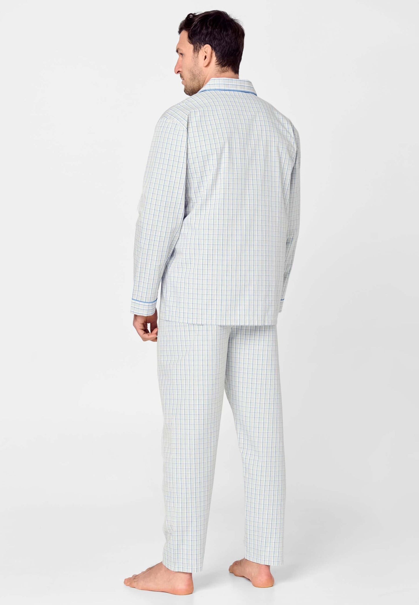 Pijama Hombre Largo Solapa Algodón Popelín Cuadros - Gris 1530_20