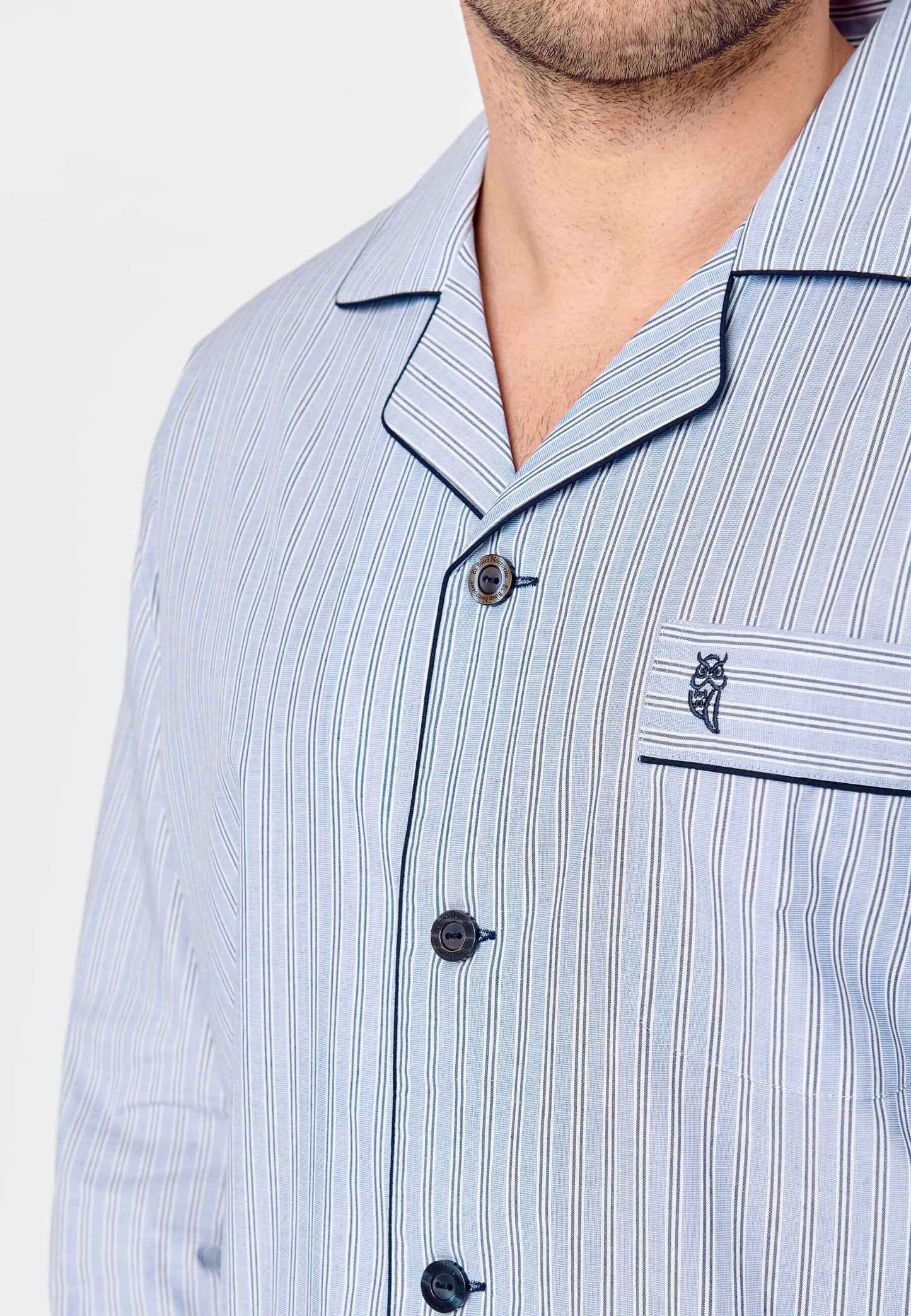 Pijama Hombre Largo Solapa Algodón Popelín Rayas - Azul 1531_39