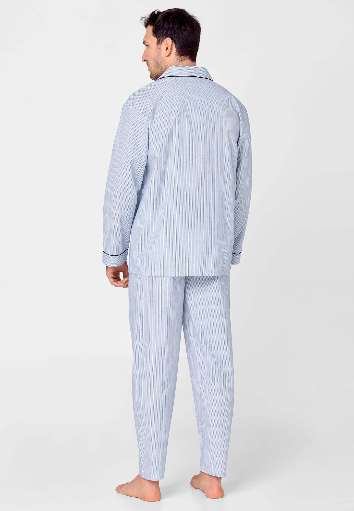 Pijama Hombre Largo Solapa Algodón Popelín Rayas - Azul 1531_39