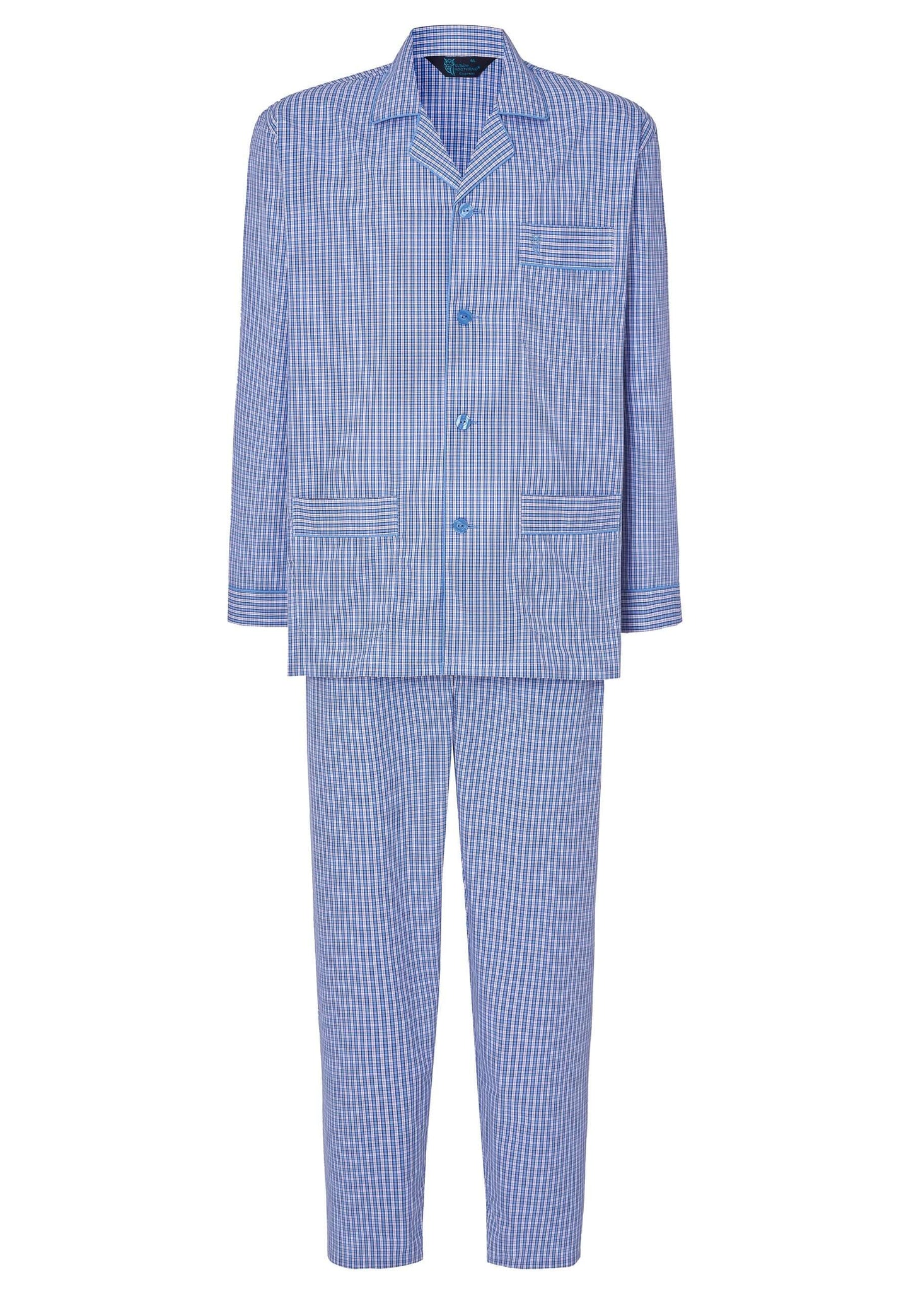 Pijama Hombre Largo Solapa Algodón Popelín Cuadros - Azul 1535_30