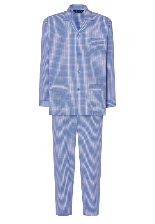 Pijama Hombre Largo Solapa Algodón Popelín Cuadros - Azul 1535_30
