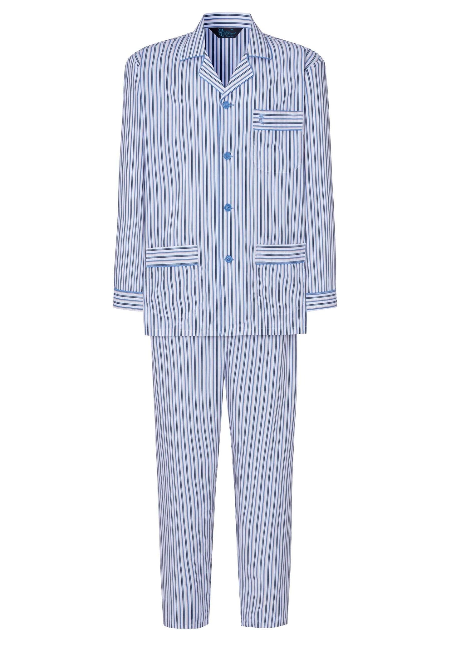 Pijama Hombre Largo Solapa Algodón Popelín Rayas - Blanco 1537_01