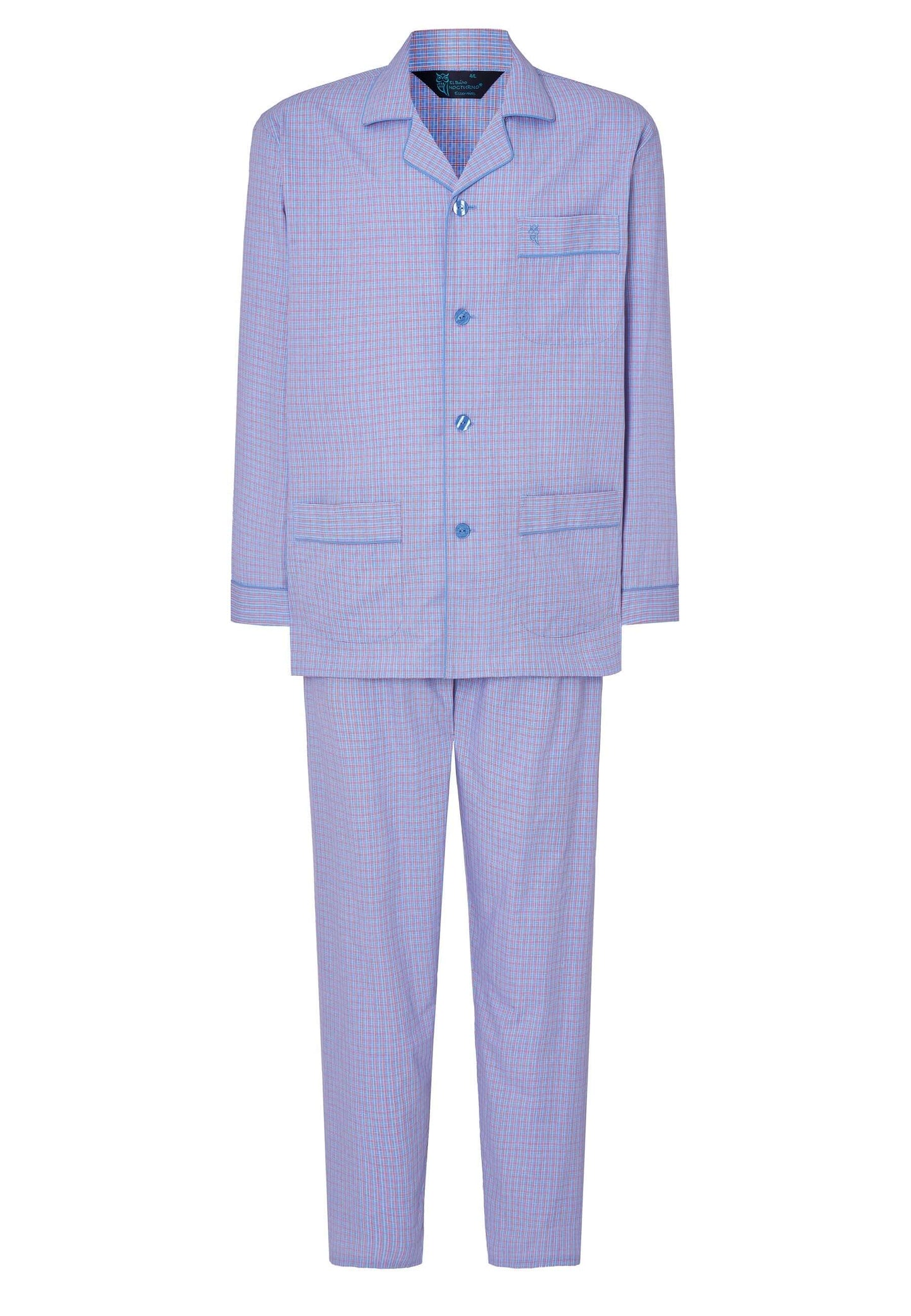 Pijama Hombre Largo Solapa Algodón Popelín Cuadros - Azul 1538_30