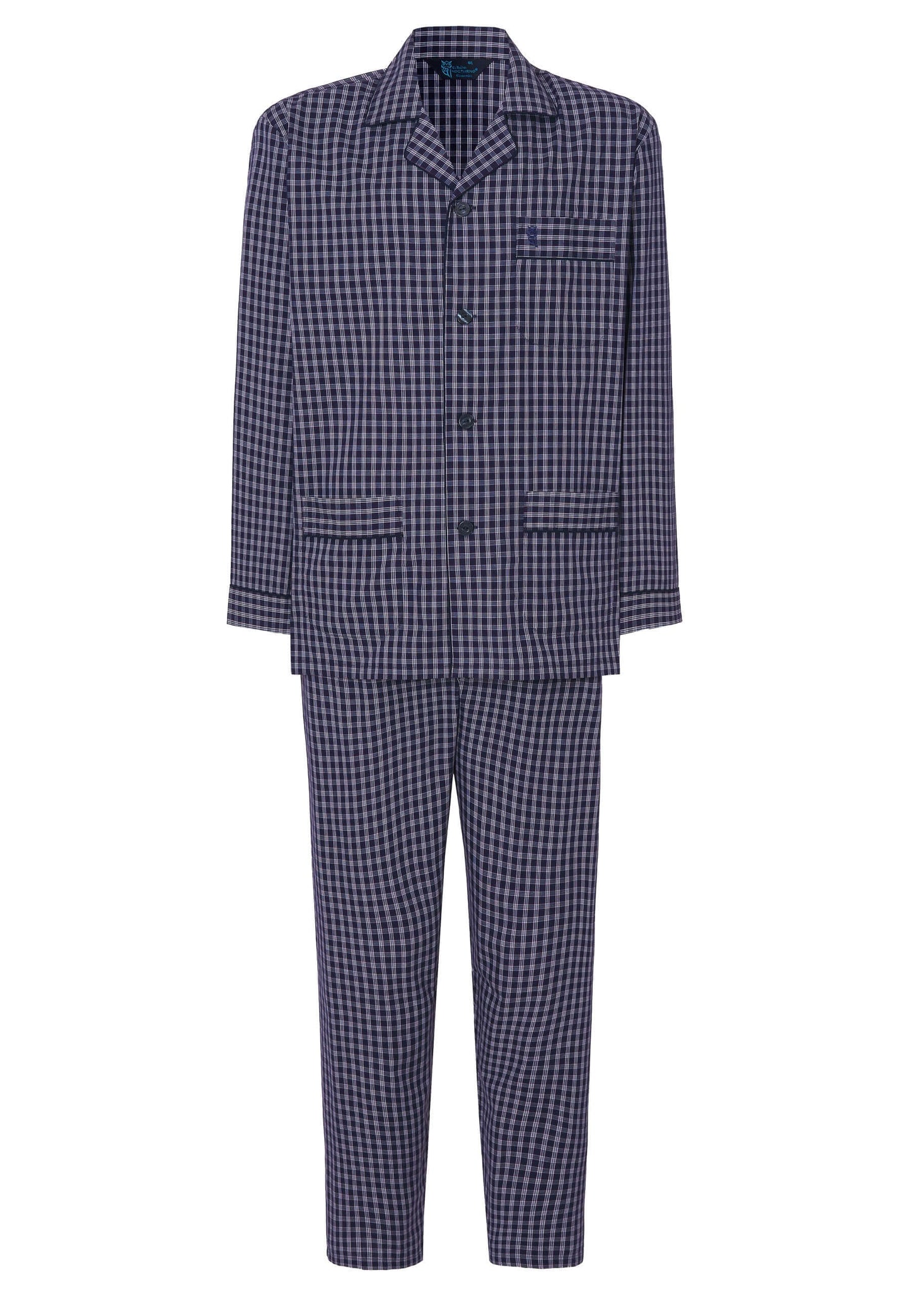 Pijama Hombre Largo Solapa Algodón Popelín Cuadros - Azul 1540_39