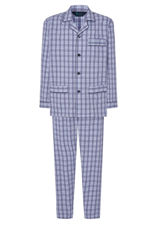 Pijama Hombre Largo Solapa Popelín Cuadros - Azul 1542_30
