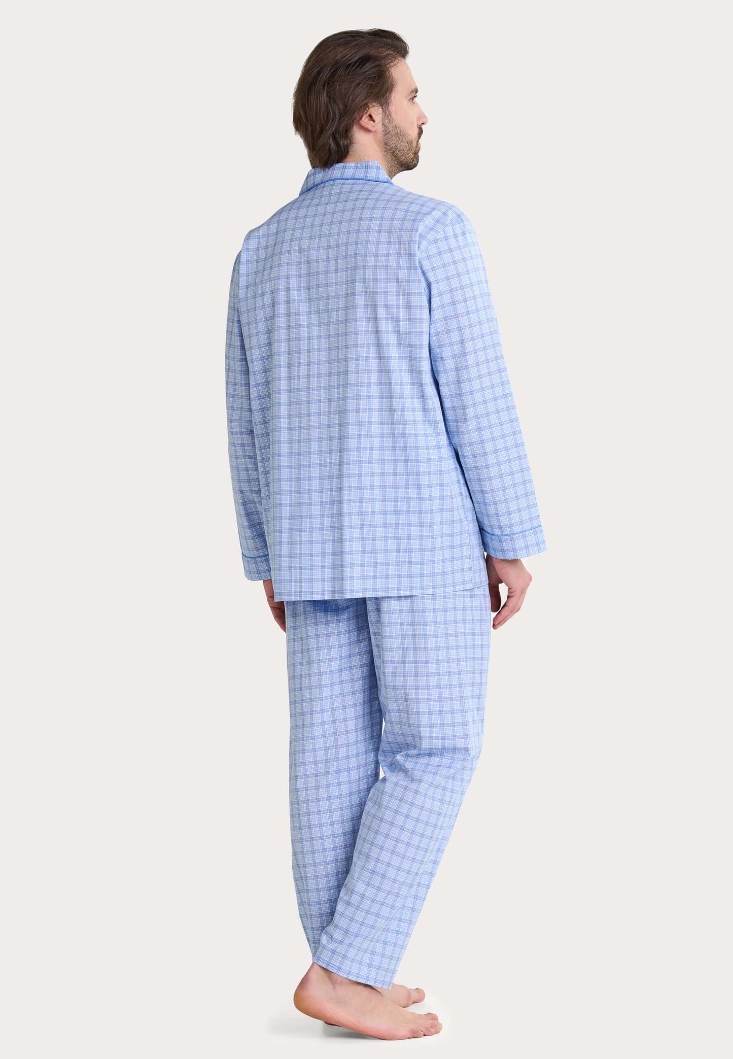 Pijama Hombre Largo Solapa Popelín Rayas - Azul 1545_33
