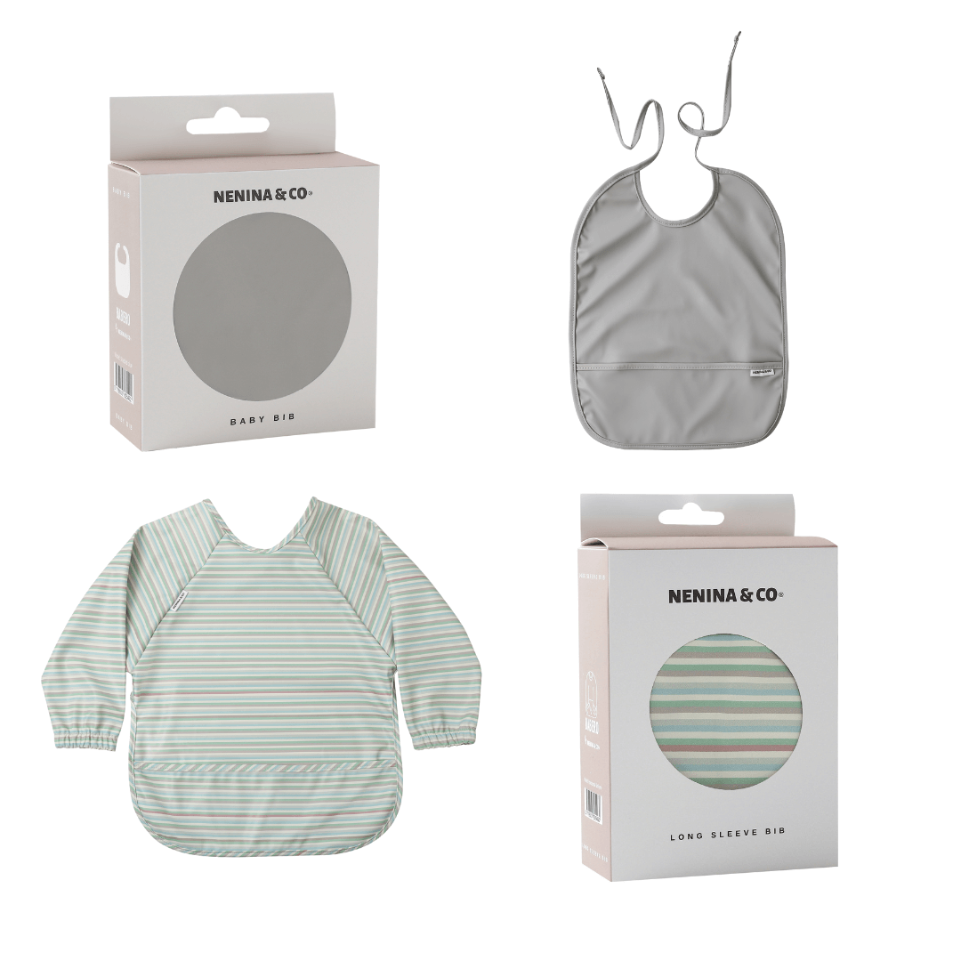 Babero con manga impermeable   Horizontal Stripes + Babero corto Nenina & Co