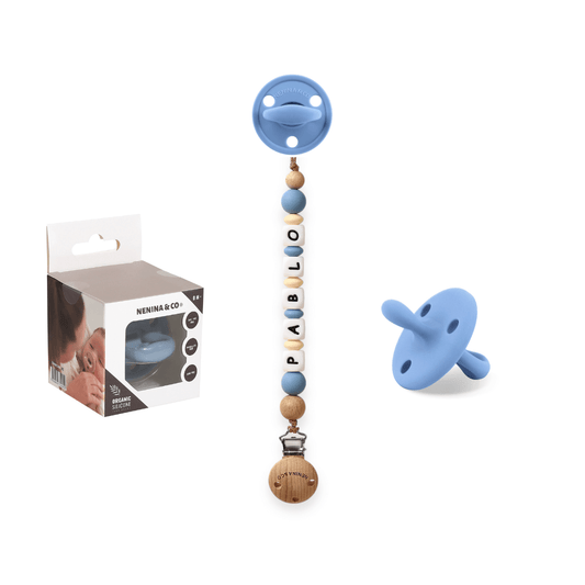 Kit Chupete DIAMOND FS Blue  de Silicona + Chupetero con Nombre | Nenina & Co.
