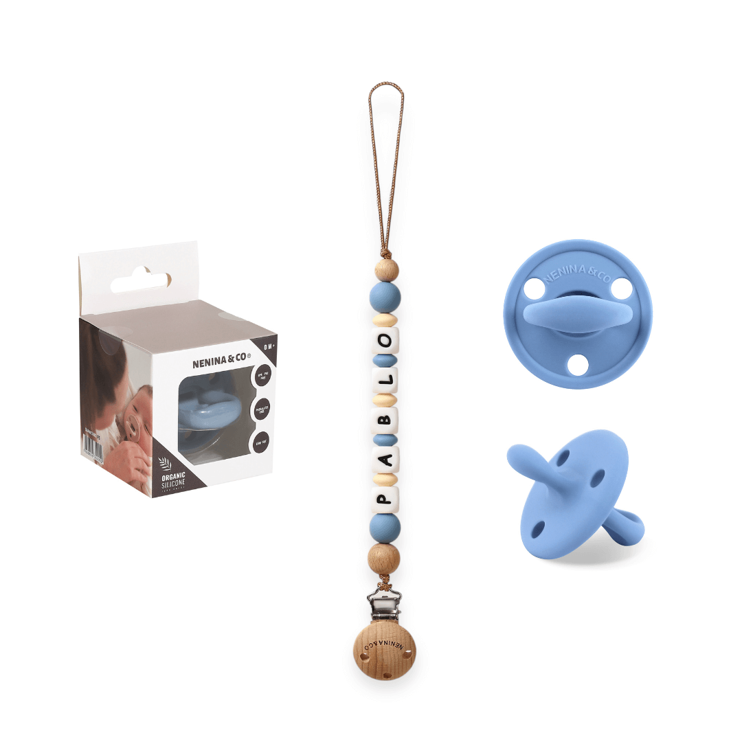 Kit Chupete DIAMOND FS Blue  de Silicona + Chupetero con Nombre | Nenina & Co.