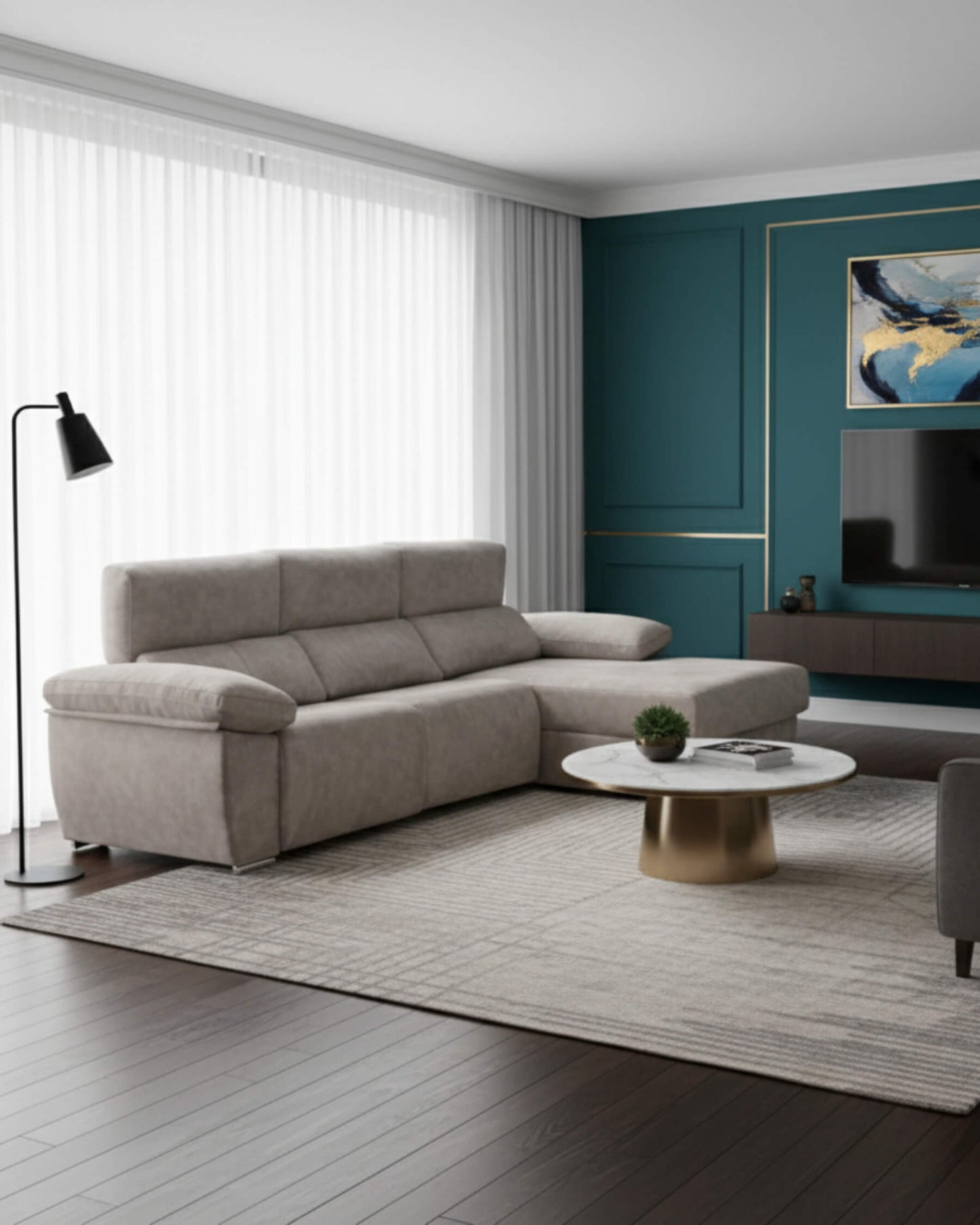 Sofá Chaiselongue Letti Salvador gris visón