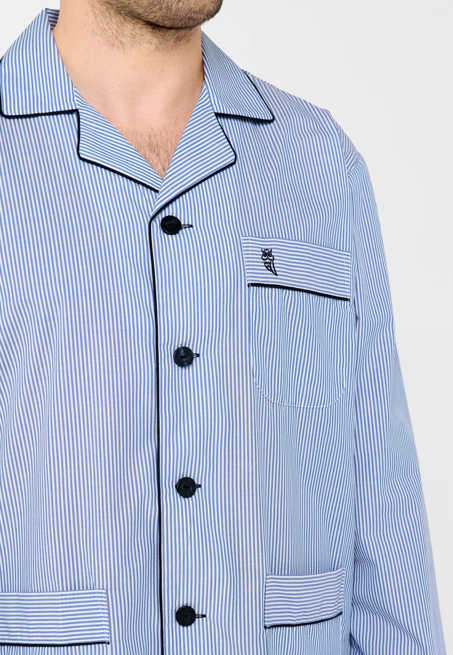 Pijama Hombre Largo Solapa Popelín Rayas - Azul 1912_39