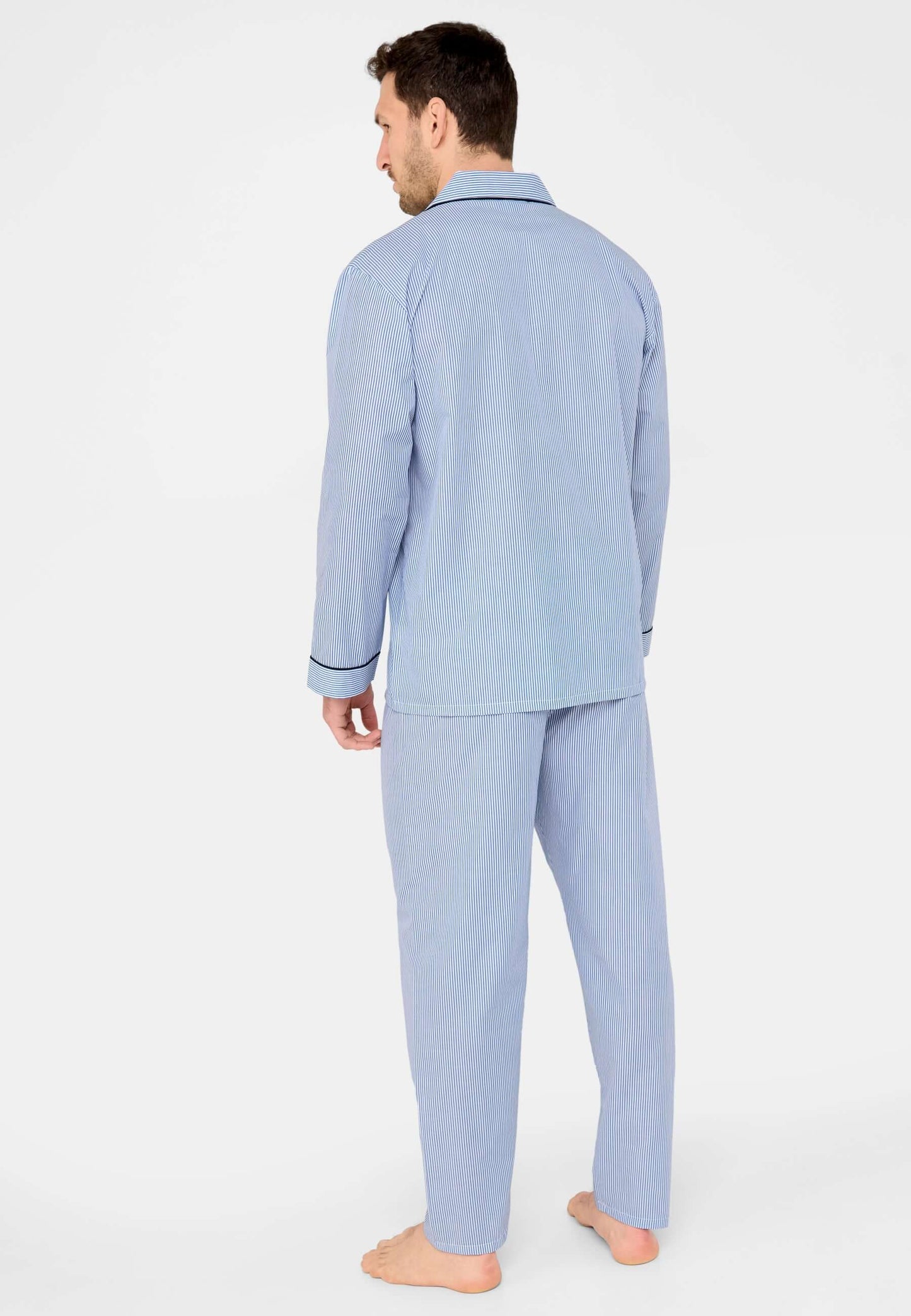 Pijama Hombre Largo Solapa Popelín Rayas - Azul 1912_39