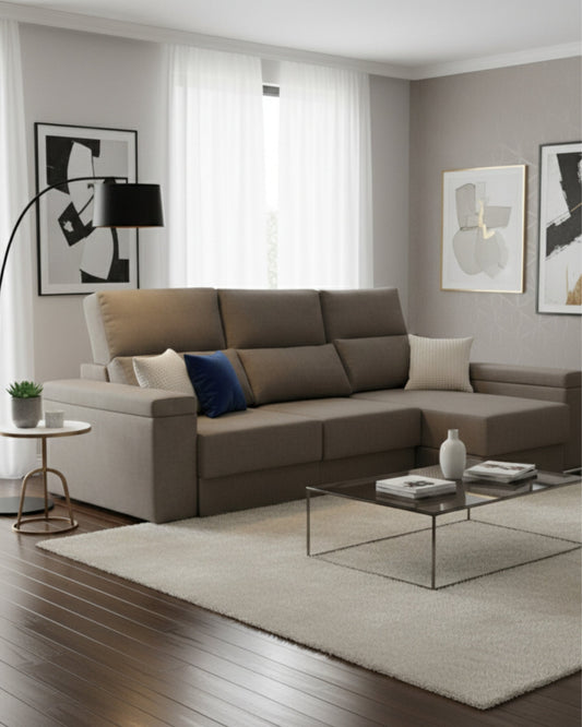 Sofá Chaiselongue Amare Salvador gris visón