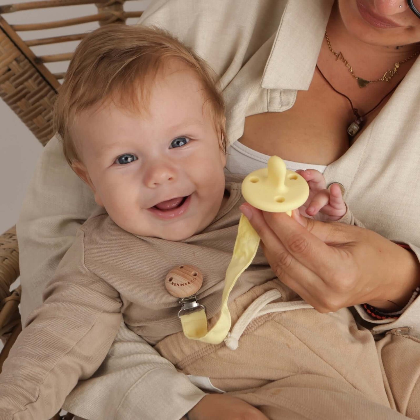 Chupete DIAMOND FS By Nenina & Co Rosa pálido, gris y amarillo