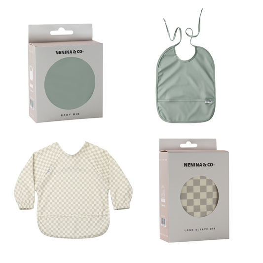 Babero con Manga impermeable Vichy Beige + Babero corto Nenina & Co