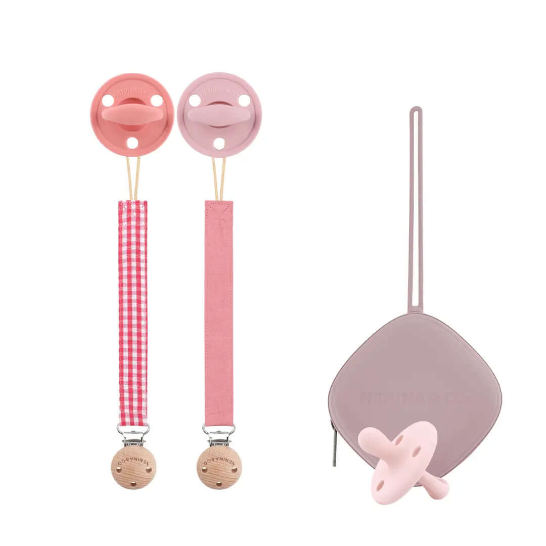 Kit Nenina & Co Rosa pálido + Rosa| 2 Chupetes + 2 Chupeteros + Guardachupete