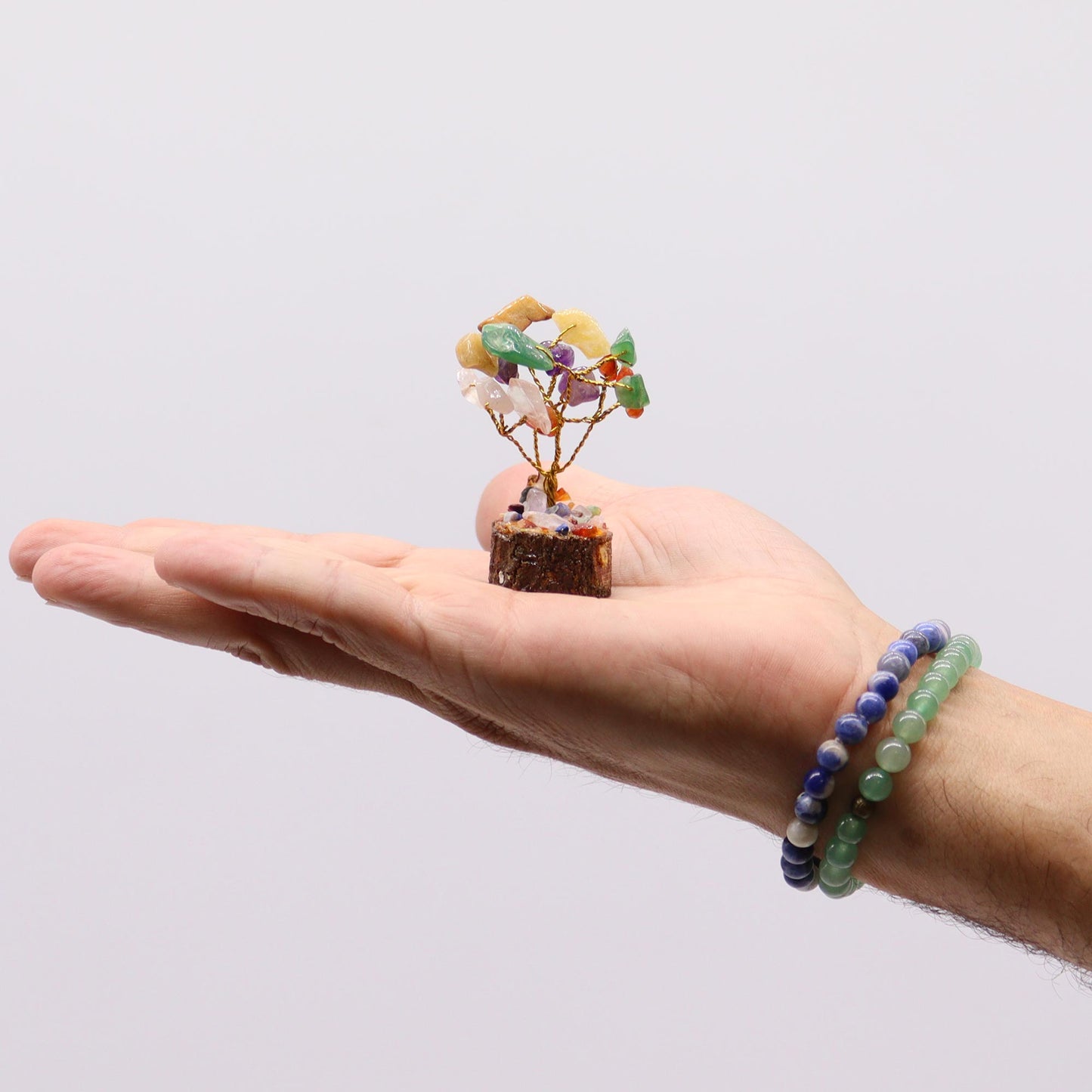 12x Mini árboles de piedras preciosas sobre base de madera - Mezcla surtida (15 piedras)