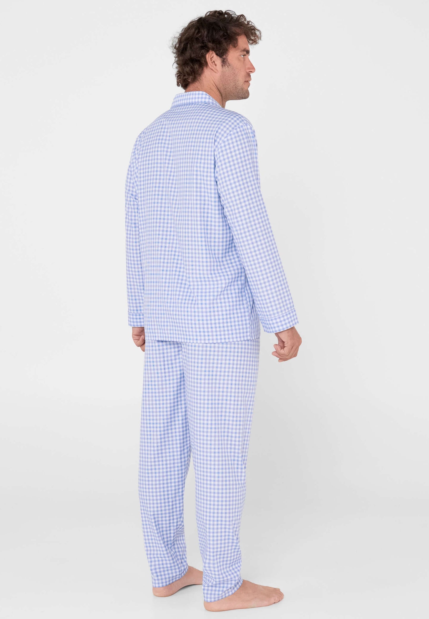Pijama Hombre Largo Premium Solapa Bambú Cuadros - Azul 2708_36