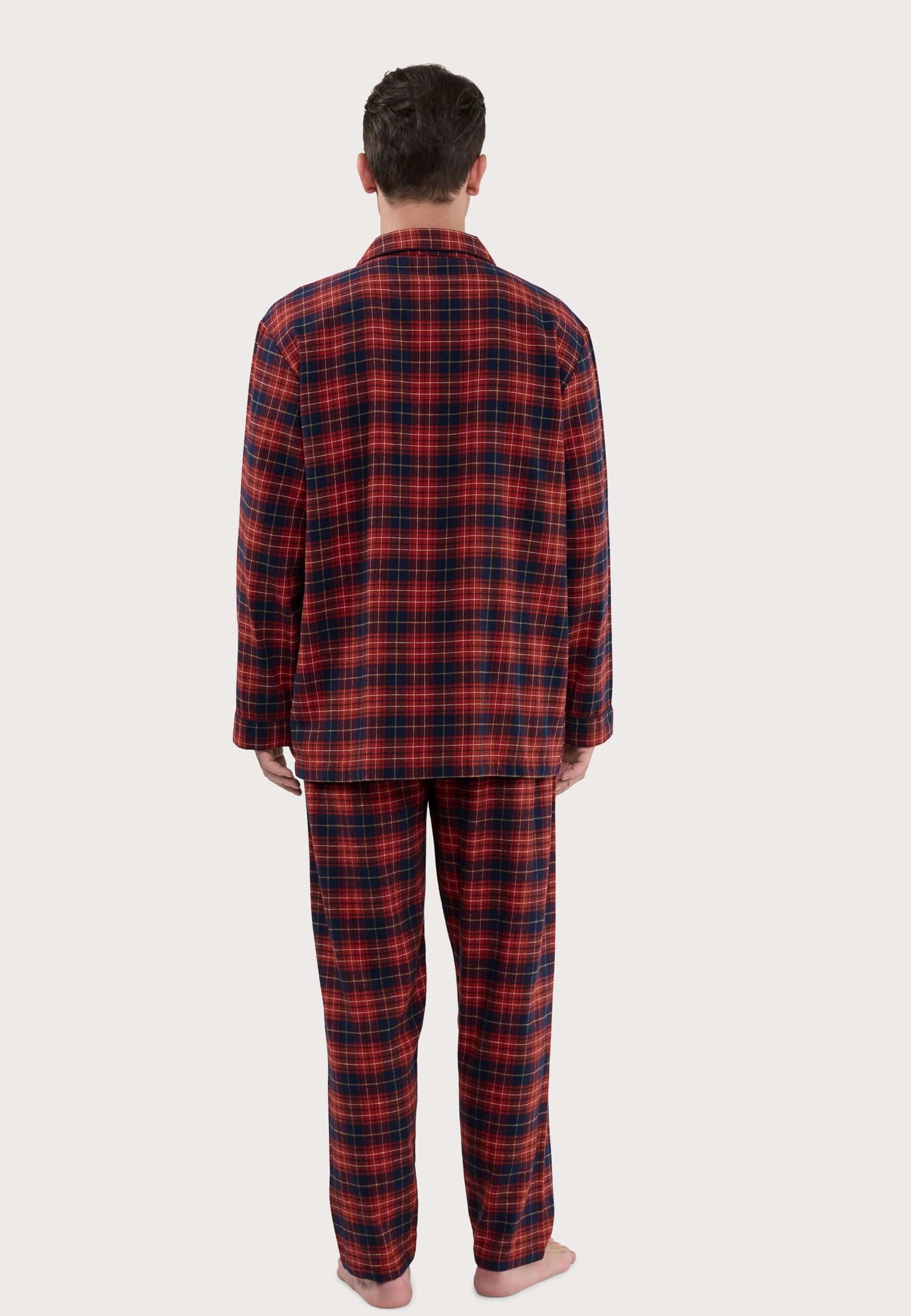 Pijama Hombre Largo Premium Solapa Algodón Franela Cuadros - Rojo 2820_94