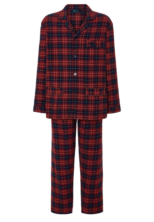 Pijama Hombre Largo Premium Solapa Algodón Franela Cuadros - Rojo 2820_94