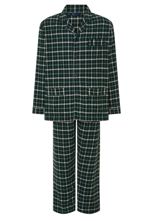 Pijama Hombre Largo Premium Solapa Algodón Franela Cuadros - Verde 2821_40