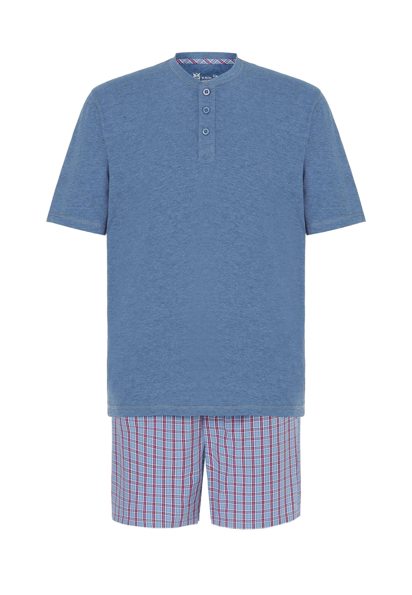 Pijama Hombre Verano Corto Tapeta Algodón Punto Liso Tela Cuadros - Azul 3603_30