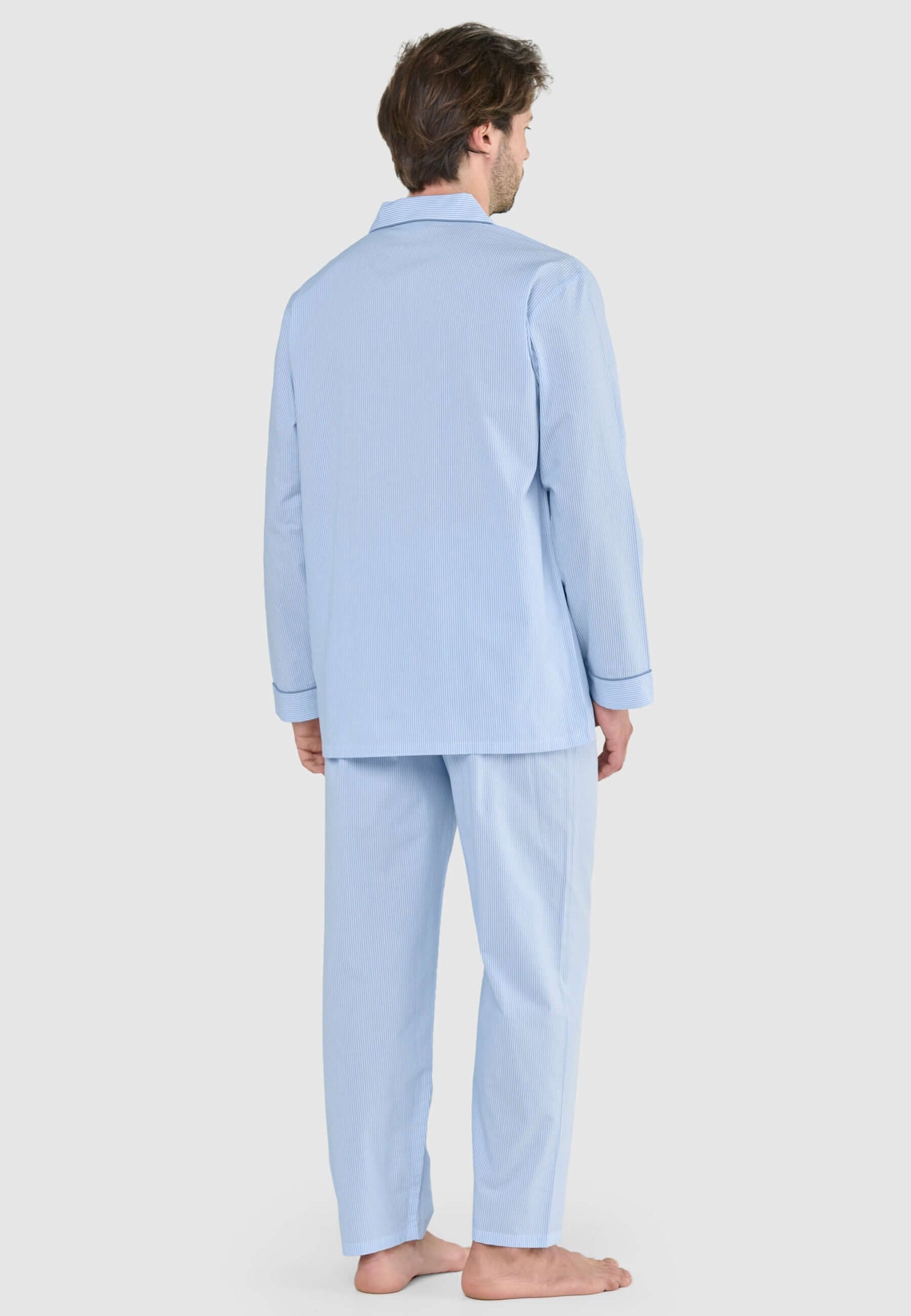 Pijama Hombre Largo Solapa Algodón Popelín Rayas - Celeste 2912_30