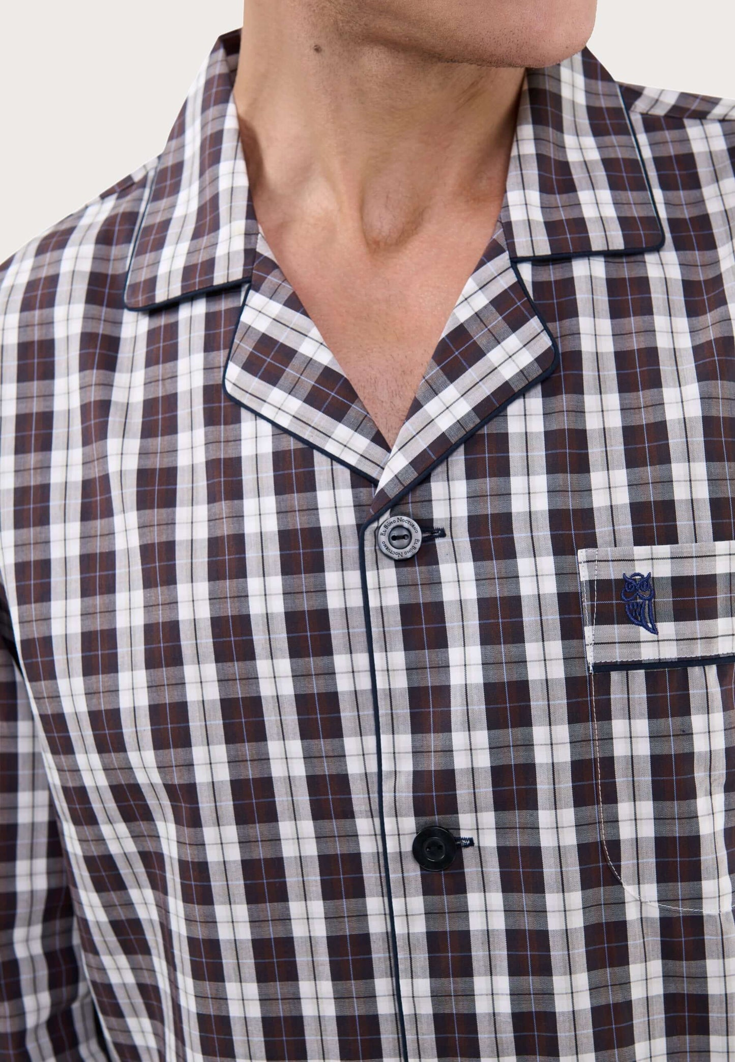 Pijama Hombre Largo Solapa Algodón Popelín Cuadros - Rojo 2990_90