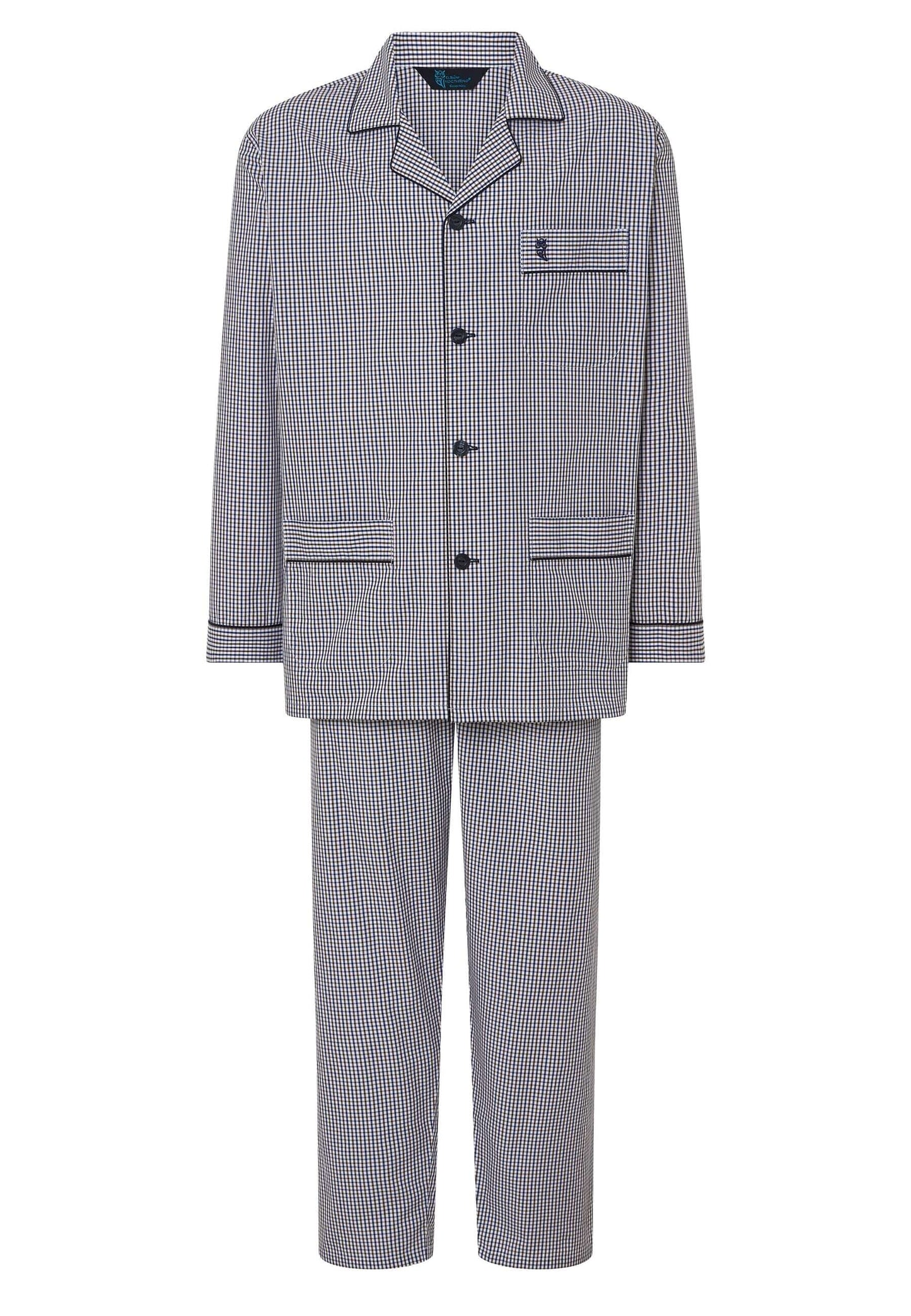 Pijama Hombre Largo Solapa Algodón Popelín Cuadros - Beige 2991_10