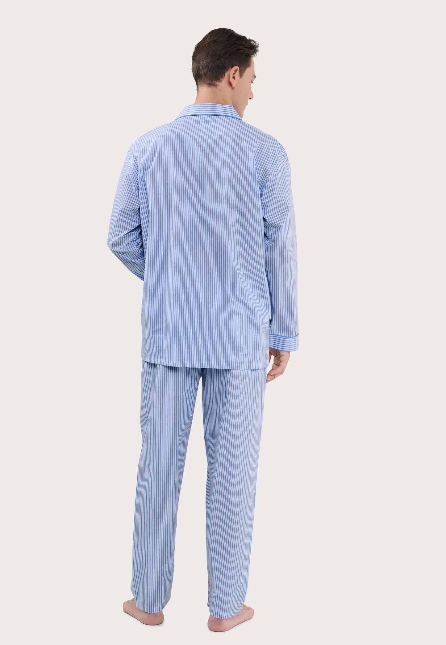 Pijama Hombre Largo Solapa Algodón Popelín Rayas - Azul 2993_36