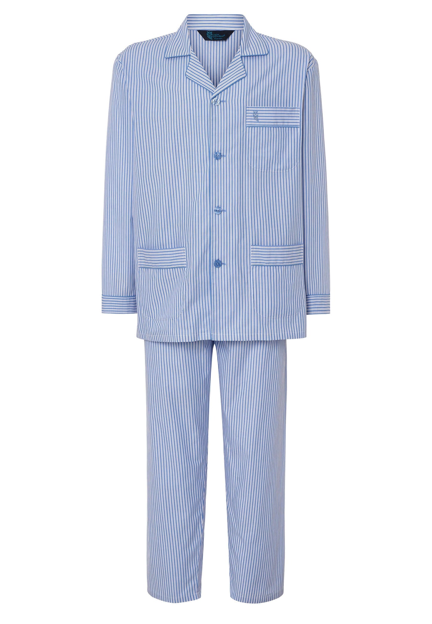 Pijama Hombre Largo Solapa Algodón Popelín Rayas - Azul 2993_36