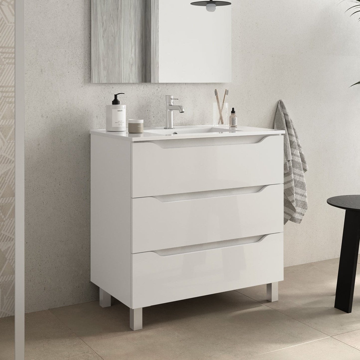 BATHME TRIO Mueble de Baño con Lavabo 3 Cajones Color Blanco Brillo