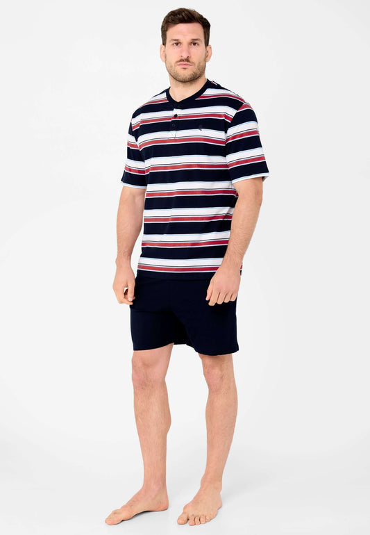 Pijama Hombre Verano Corto Tapeta Algodón Punto Rayas - Rojo 3034_94