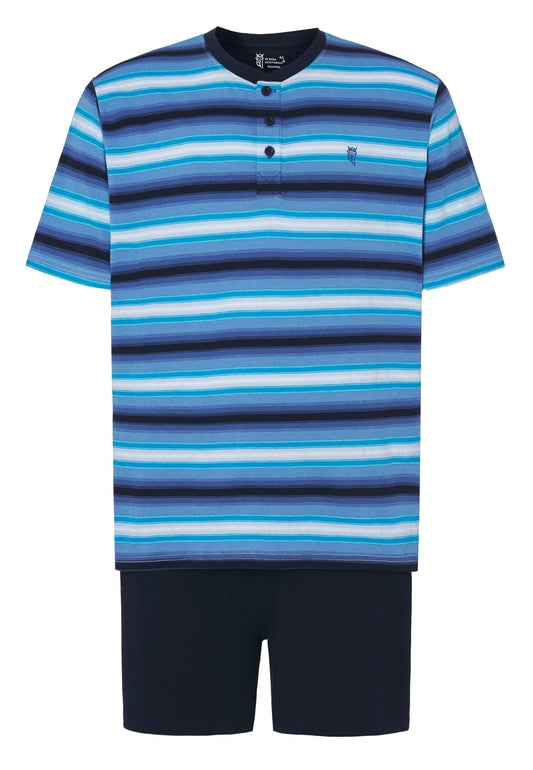 Pijama Hombre Verano Corto Tapeta Algodón Punto Rayas - Azul 3036_33