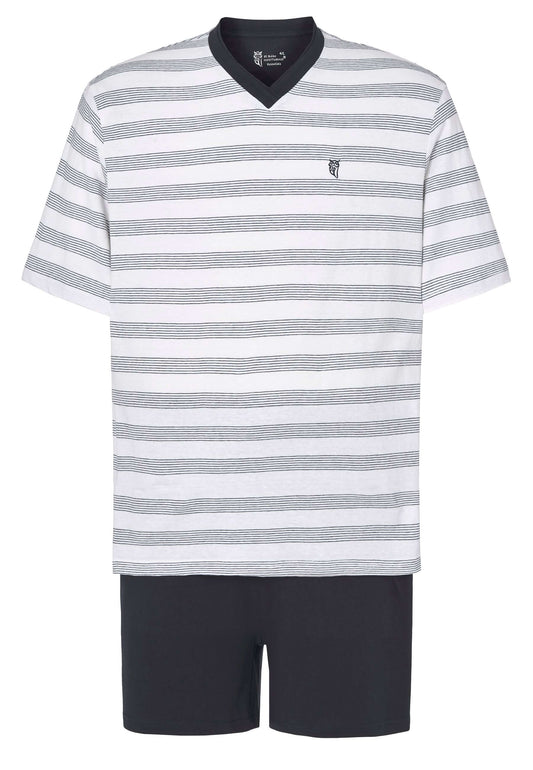 Pijama Hombre Verano Corto Pico Algodón Punto Rayas - Azul 3037_39