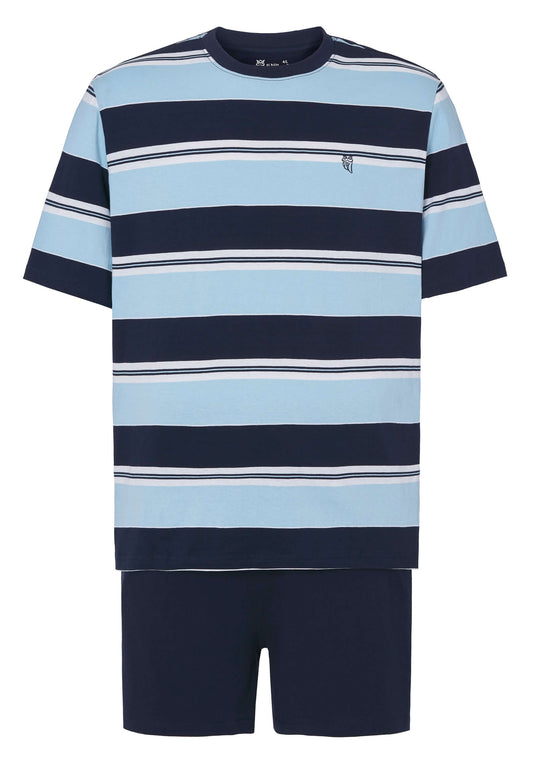 Pijama Hombre Verano Corto Tapeta Algodón Cuello Redondo Punto Rayas - Azul 3082_39