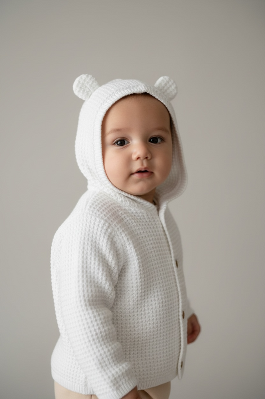 Chaqueta de punto con capucha, diseño oso