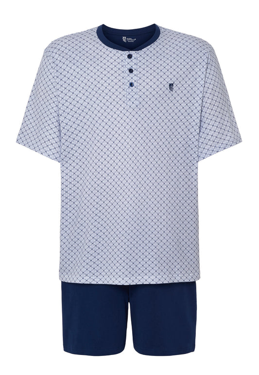 Pijama Hombre Corto Tapeta Algodón Punto Estampado - Azul 3310_39