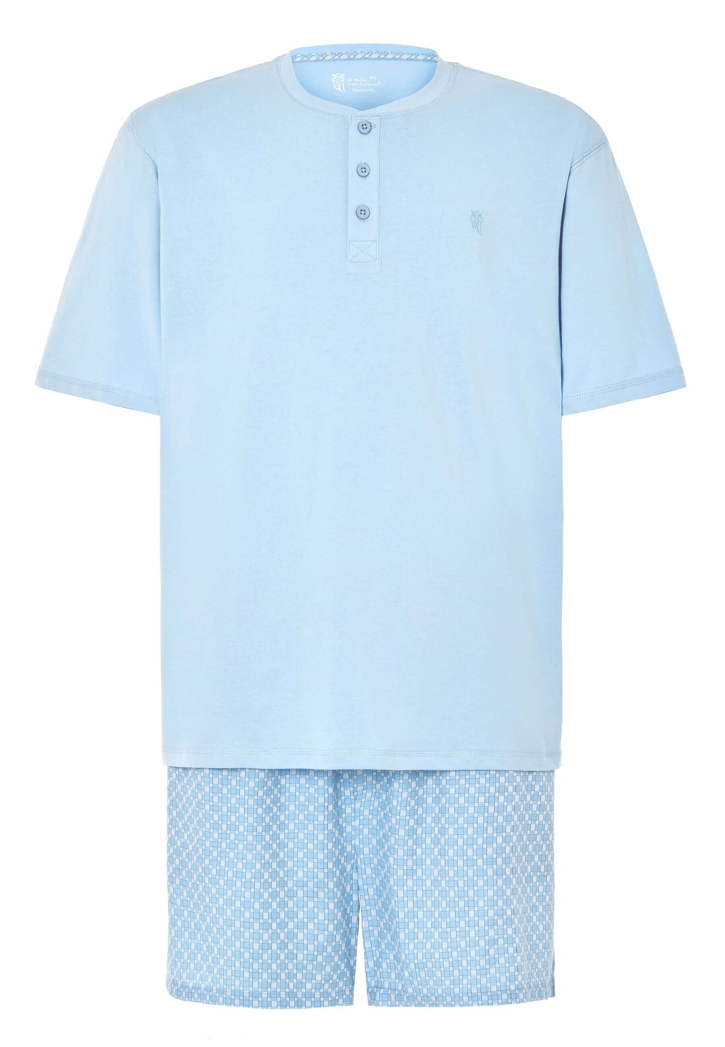 Pijama Hombre Verano Corto Tapeta Algodón Punto Liso Tela Estampado - Azul 3607_30