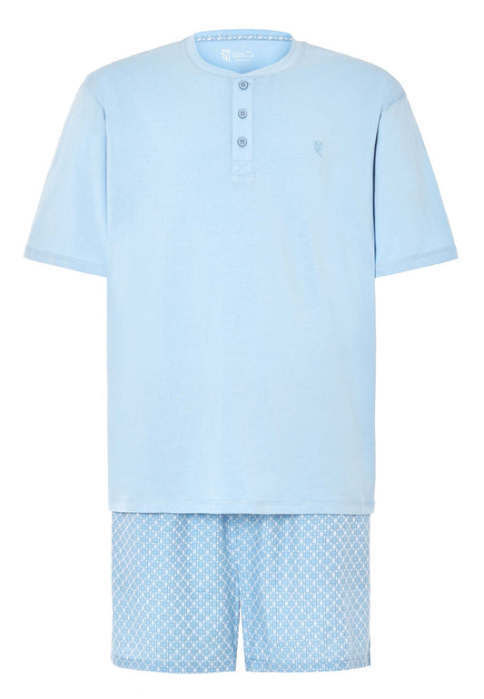 Pijama Hombre Verano Corto Tapeta Algodón Punto Liso Tela Estampado - Azul 3607_30