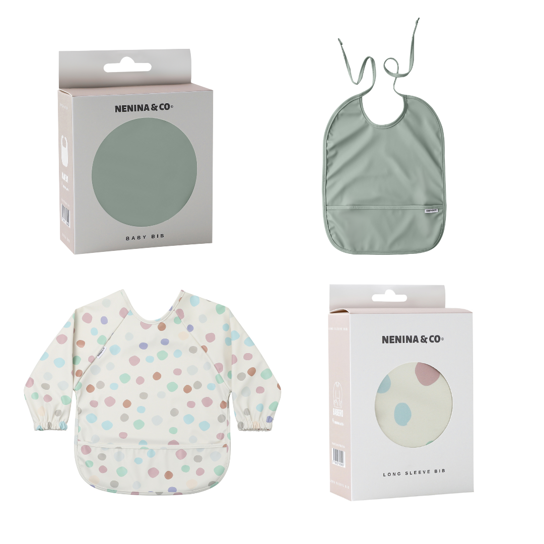 Babero con manga impermeable Funny Polka Dots + Babero corto Nenina & Co