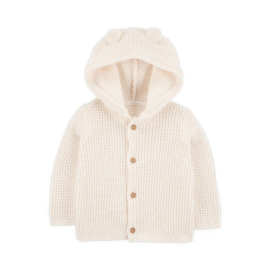 Chaqueta punto canalé capucha diseño oso