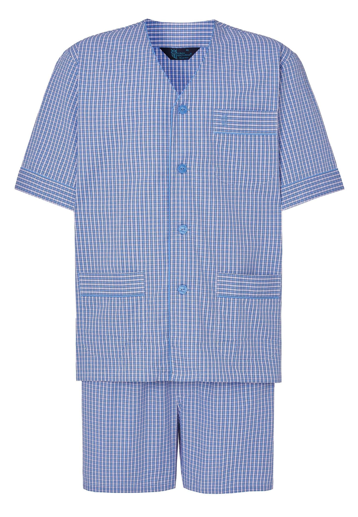 Pijama Hombre Verano Corto Judo Algodón Popelín Cuadros - Azul 4535_30