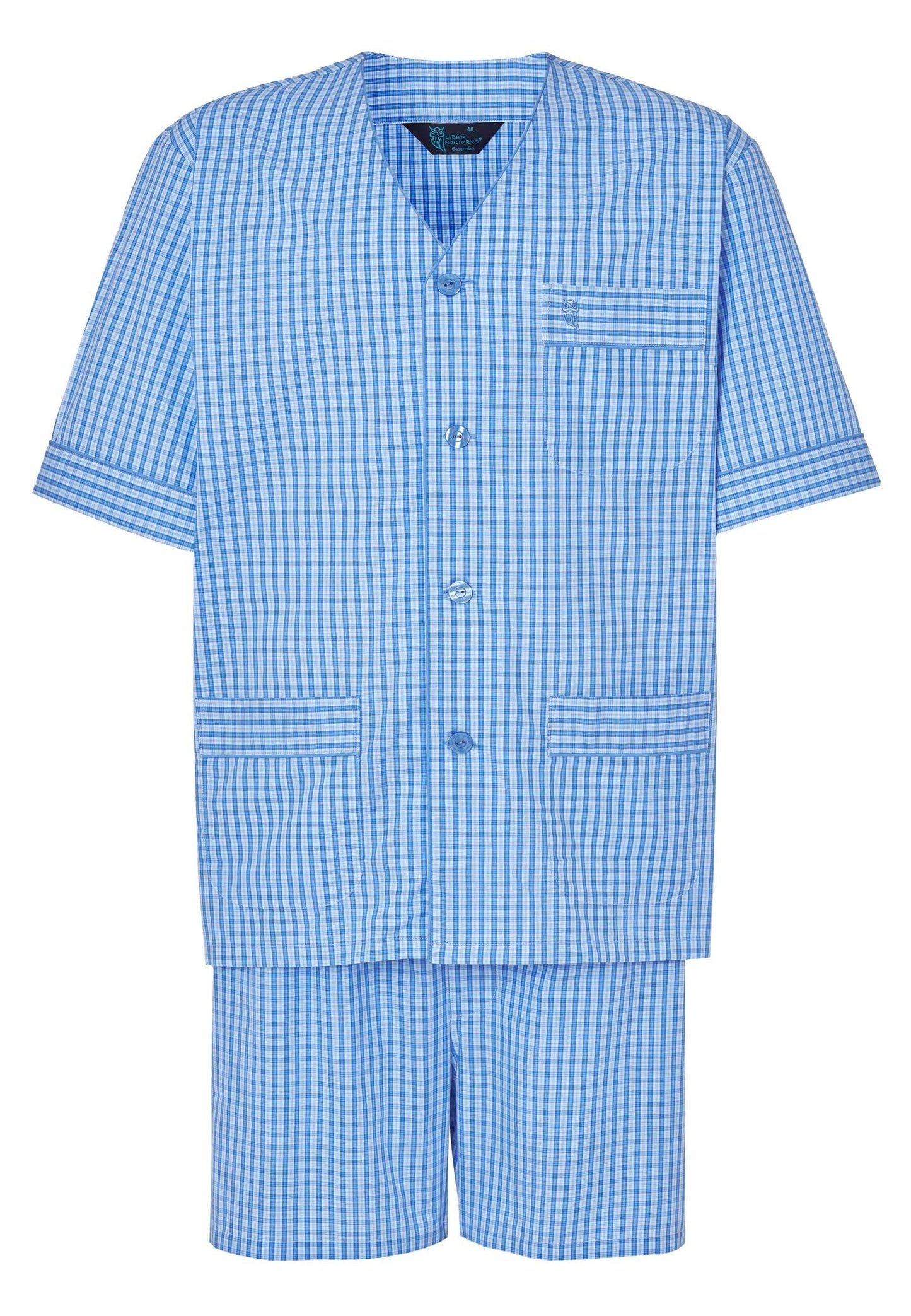 Pijama Hombre Verano Corto Judo Algodón Popelín Cuadros - Azul 4536_36