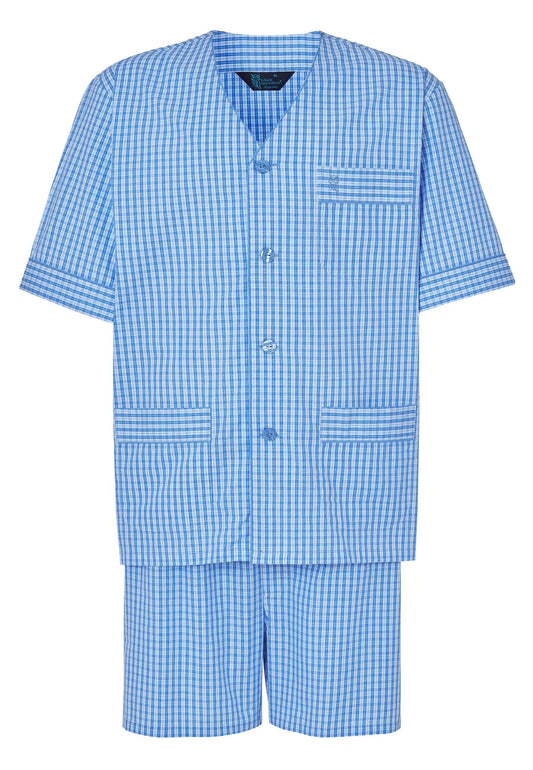 Pijama Hombre Verano Corto Judo Algodón Popelín Cuadros - Azul 4536_36