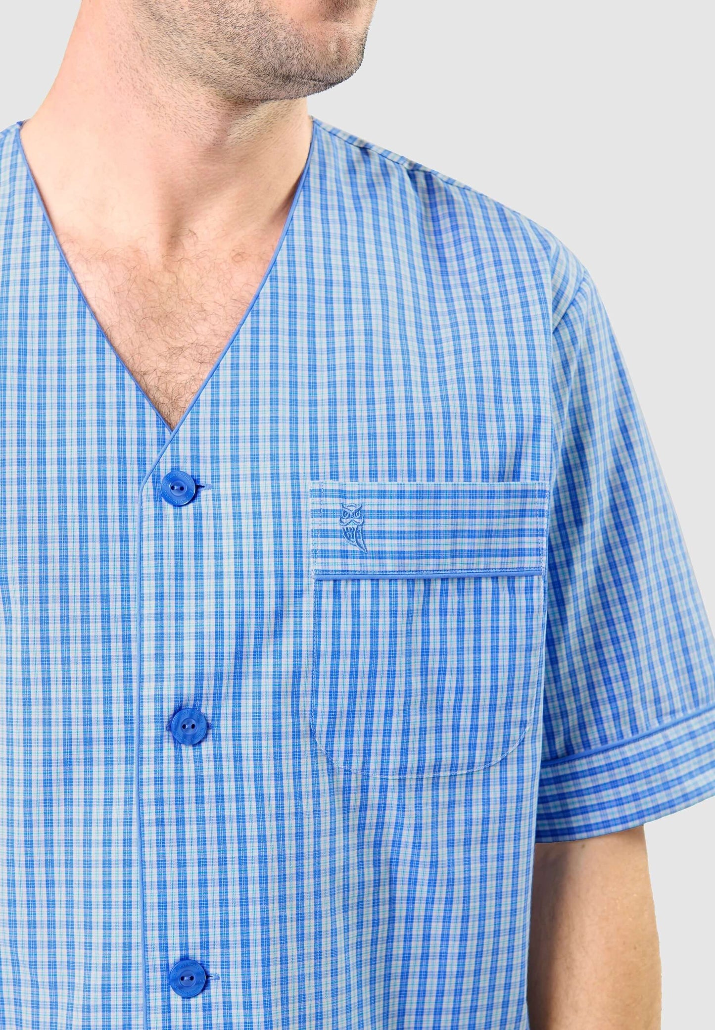 Pijama Hombre Verano Corto Judo Algodón Popelín Cuadros - Azul 4536_36